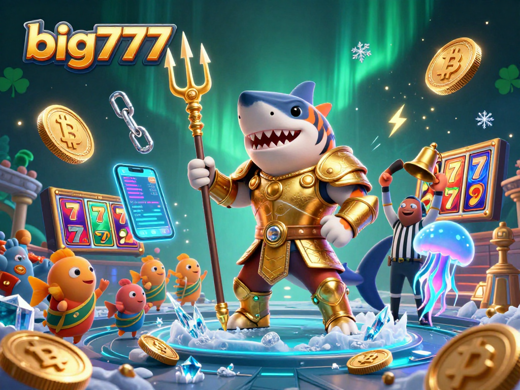 Spin the reels with big777 in a vibrant underwater casino scene featuring crypto coins and colorful characters.