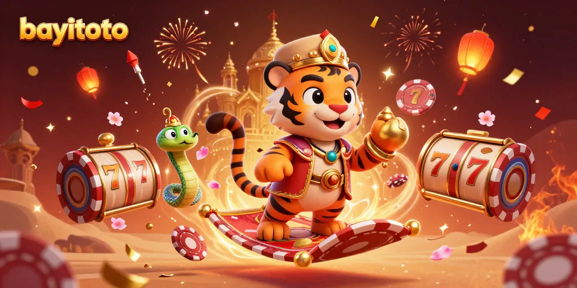 Engage with bayitoto's vibrant online gambling action featuring a tiger sultan and festive elements.