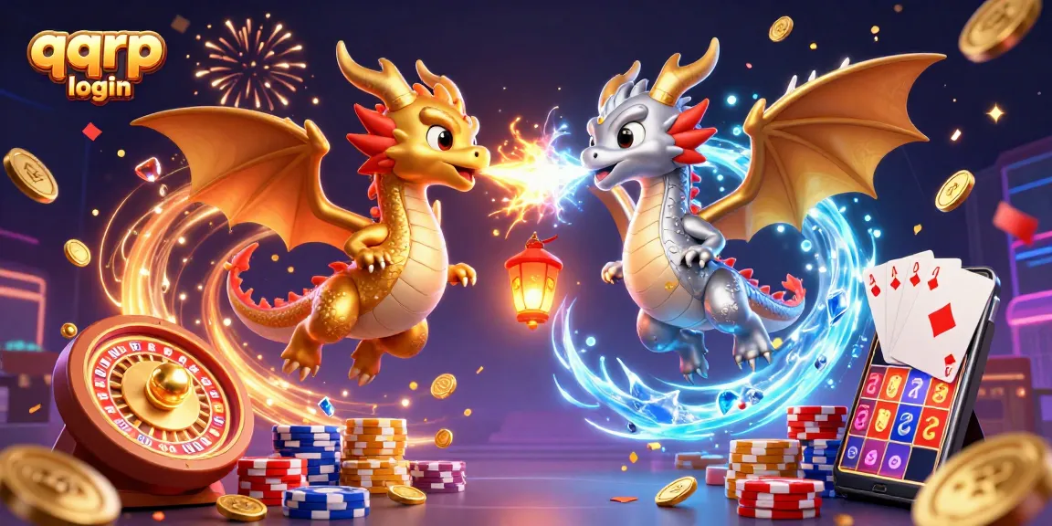 Play exciting games at QQRP login with vibrant dragons, casino elements, and dynamic energy.
