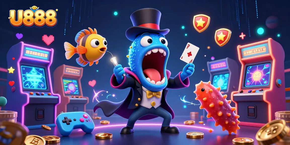 Experience U888's magical gaming world with vibrant characters, casino elements, and spectacular visuals.