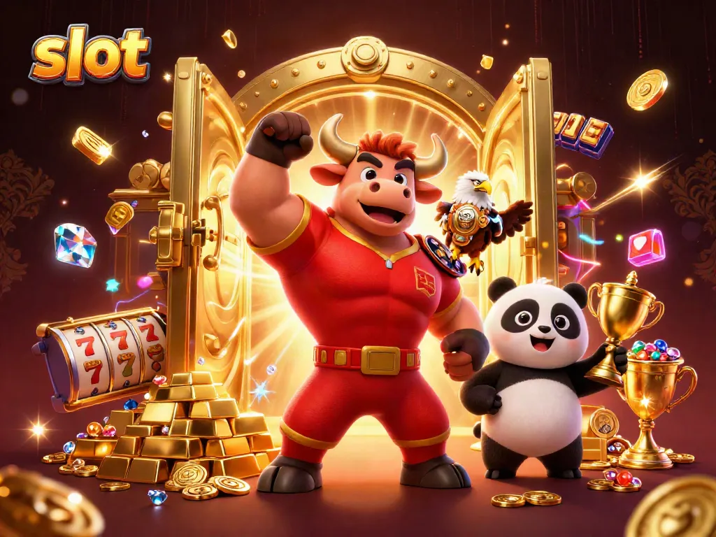 Slot gacor dengan simbol keberuntungan dan jackpot penuh warna menonjolkan keseruan permainan.