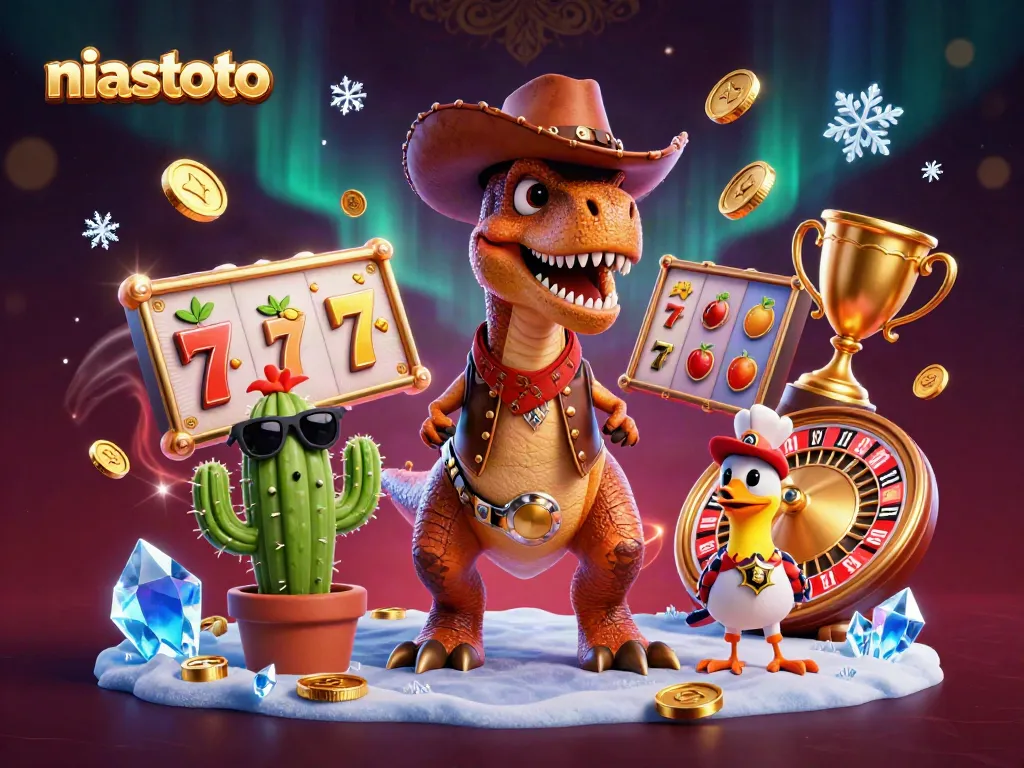 Gambarkan keseruan bermain slot di niastoto dengan karakter unik dan elemen permainan.