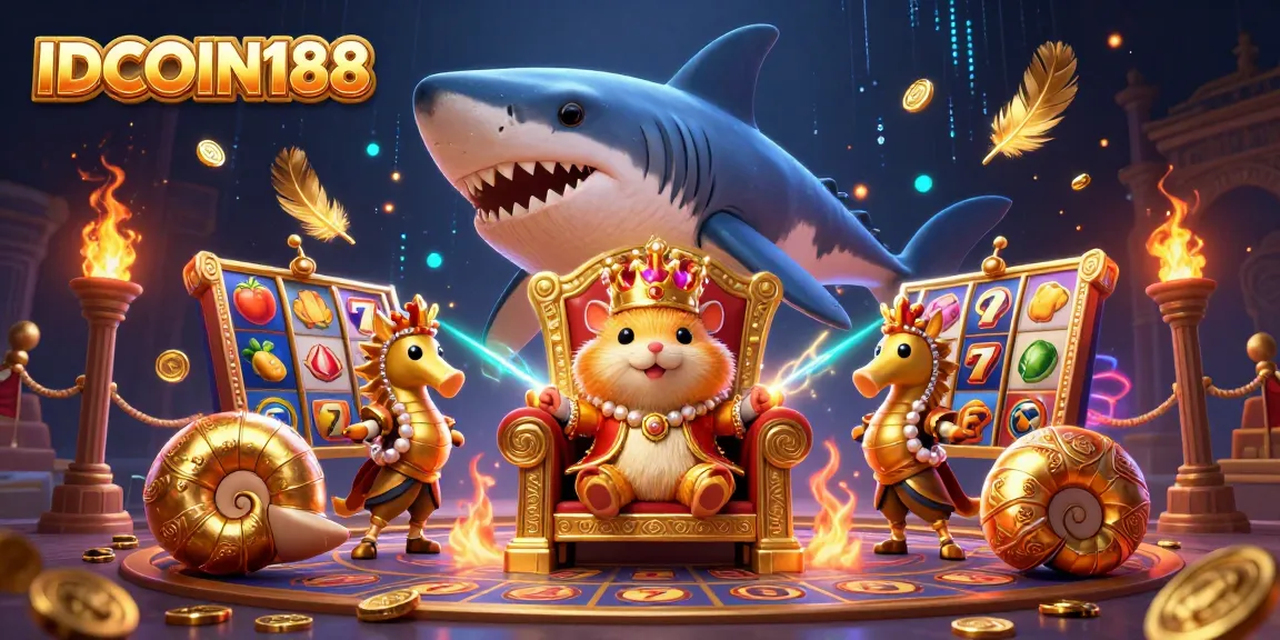 Spin the slots with IDCOIN188 in a vibrant casino realm featuring a unique hamster king.