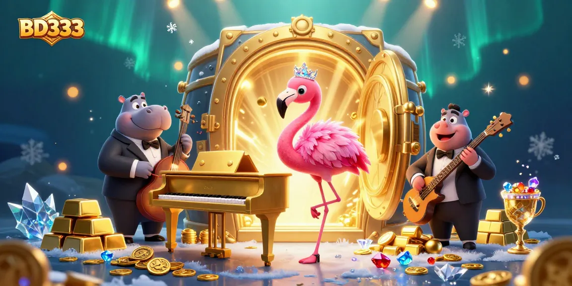 Experience the thrill of winning at BD333 with vibrant casino characters and rich game elements surrounding them.