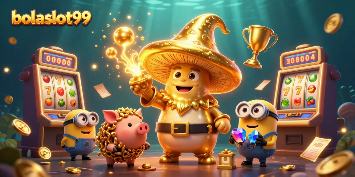 Engage with bolaslot99 in a vibrant casino scene featuring magical characters and slot machines.