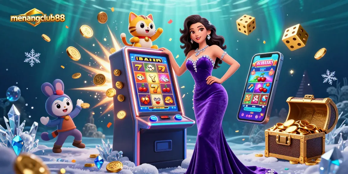 Experience thrilling jackpots at menangclub88 with vibrant casino elements and dynamic characters.