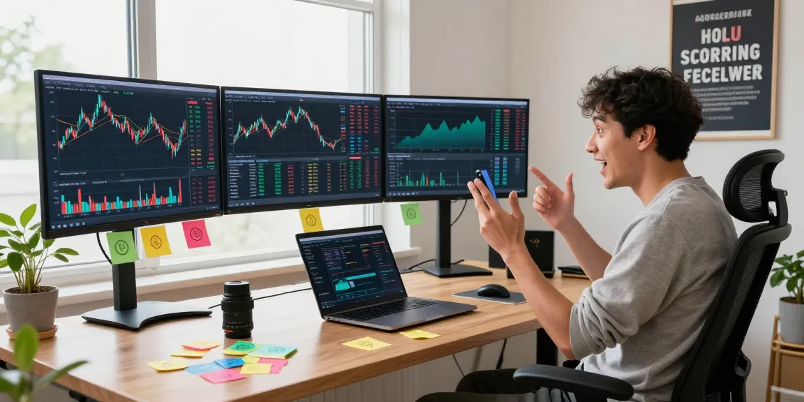 Engaged trader exploring opportunities with the hyperliquid referral code is (8000USDT) in a vibrant home office.
