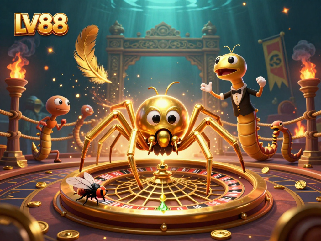 Place bets with LV88 at the thrilling roulette wheel in this vivid 3D casino scene.