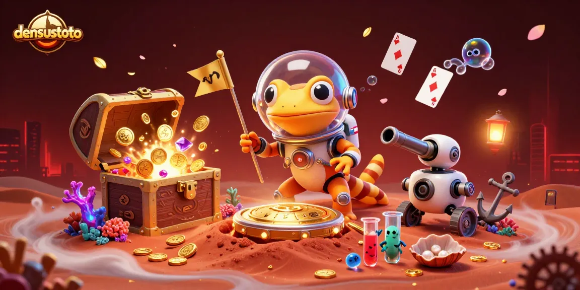 densustoto menjelajahi kasino emas di Mars dengan gecko dan robot, beraksi dengan gemerlap koin dan kartu.