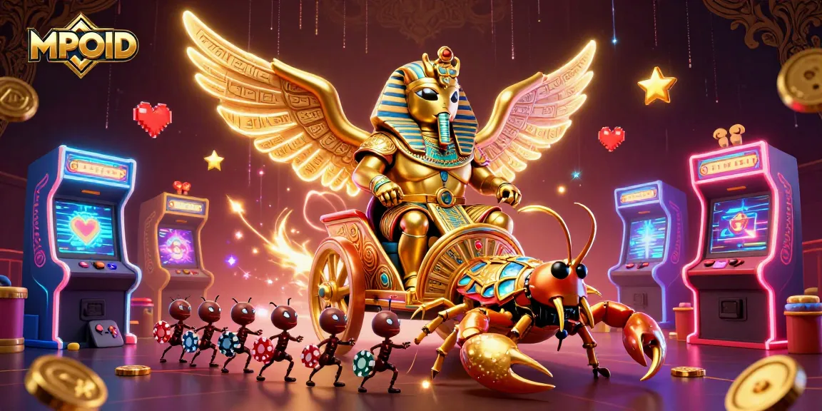 Engaging MPOID casino scene with a golden scarab beetle in vibrant 3D digital art.