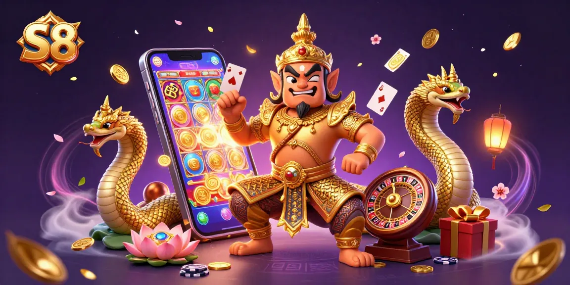 S8 offers exciting slot games with colorful themes and spinning reels, surrounded by magical elements.