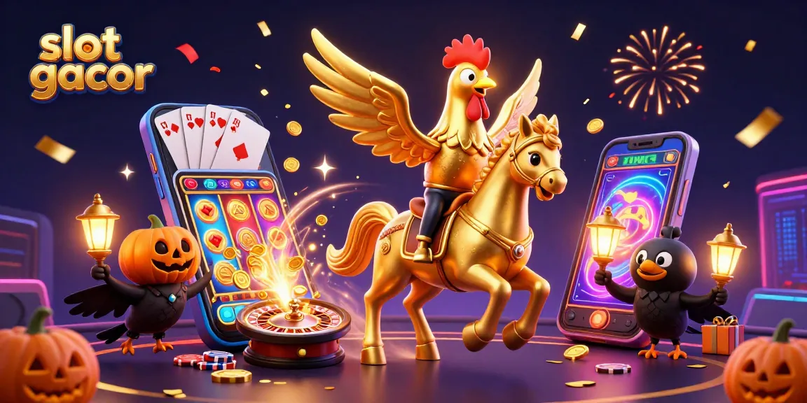 Engage in slot gacor adventures with a golden rooster and festive casino elements.