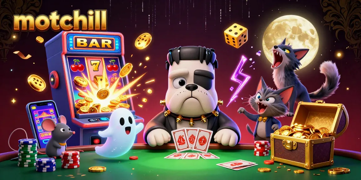 Experience thrilling gambling at motchill with a spooky scene full of vibrant casino characters and energetic gaming elements.