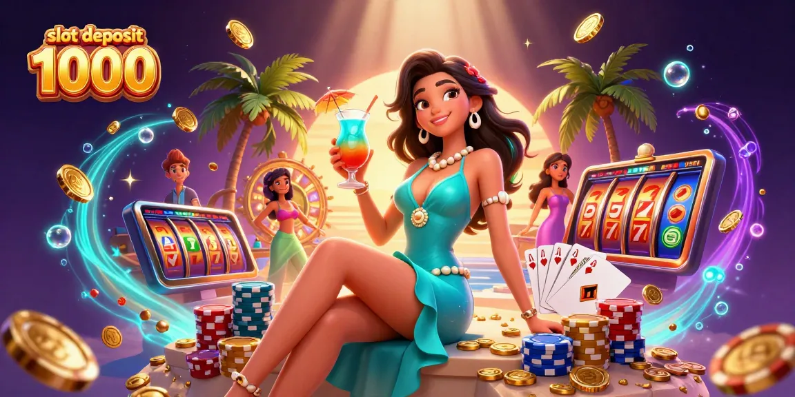 Win big with slot deposit 1000 in a vibrant tropical casino setting.