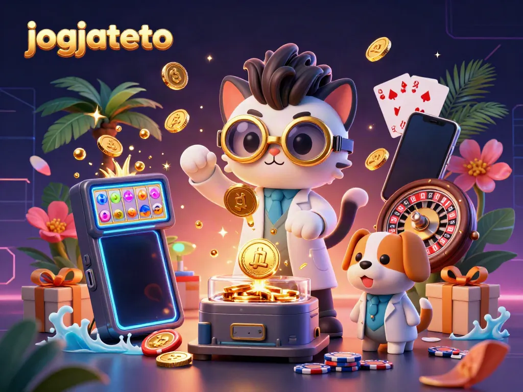 Engage with jogjatoto's thrilling gaming scene featuring a mad scientist cat creating gold coins.