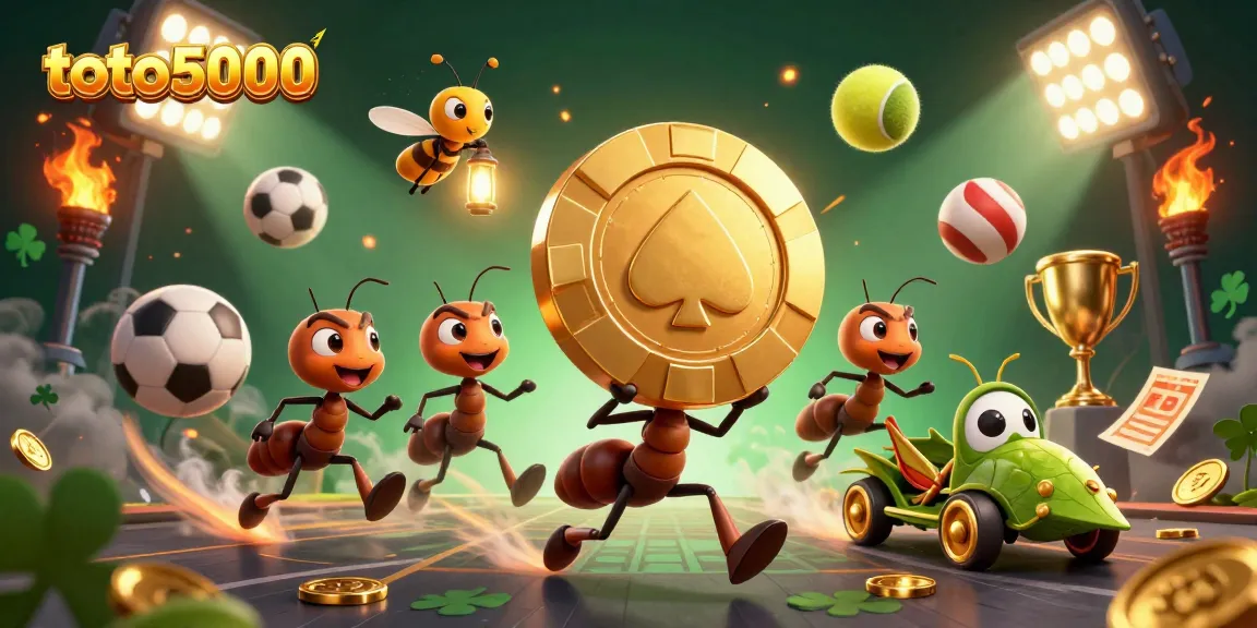 Engage in the excitement of toto5000 as ants carry a giant poker chip amid sports betting elements!