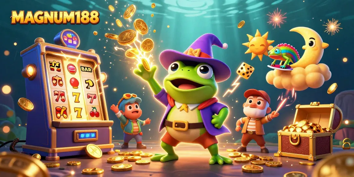 Bet big with MAGNUM188 as luck flows through a dynamic, colorful casino scene filled with excitement.