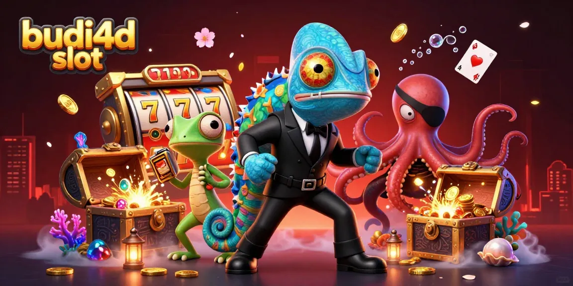 Engage with budi4d slot in this colorful 3D digital illustration featuring layered slot machines and dynamic casino elements.