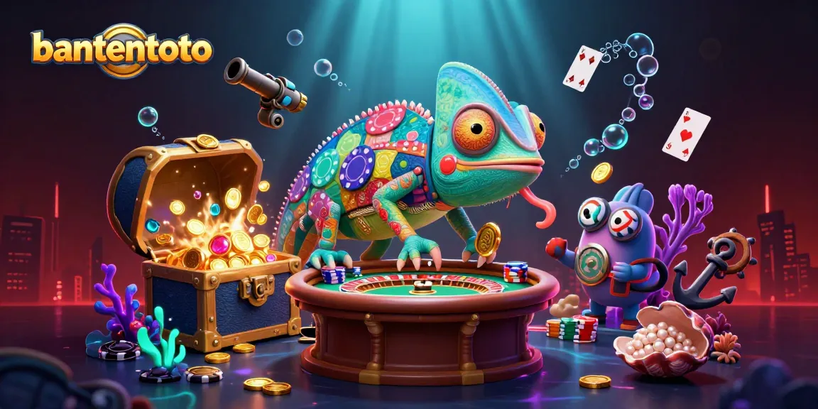 Bantentoto menghadirkan pengalaman bermain kasino modern dengan karakter chameleon berwarna poker dan perhiasan laut.