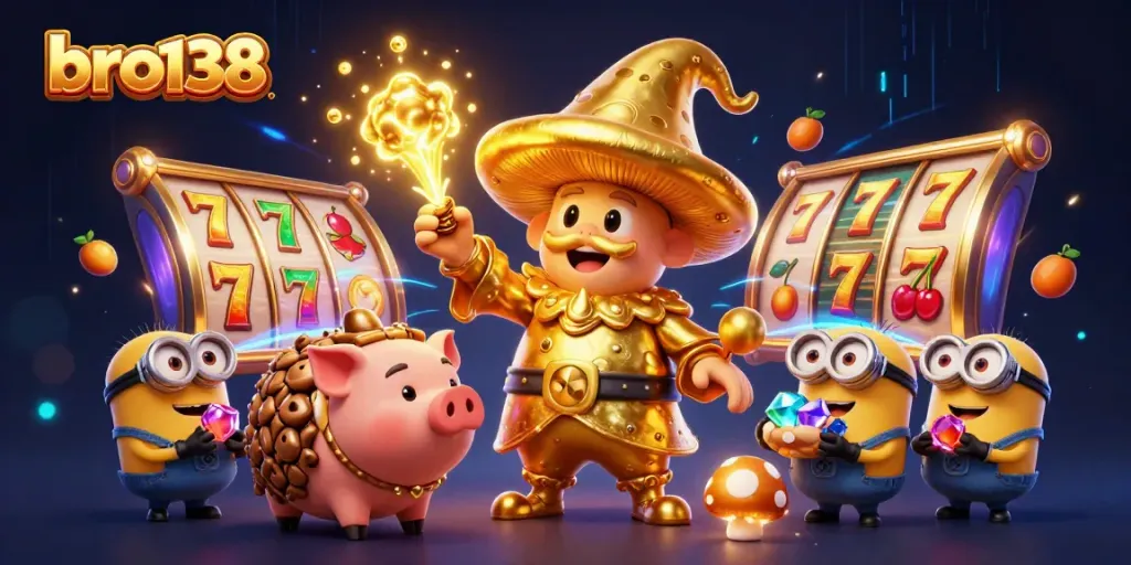 Experience thrilling wins with bro138's dynamic slot gameplay amidst a magical treasure scene.