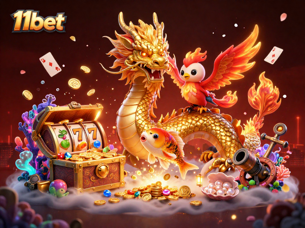 Experience excitement with 11bet's mega slot games featuring iconic characters like dragon and phoenix.
