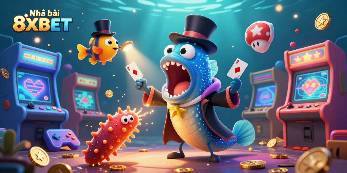 Engage with Nhà cái 8XBET through a vibrant 3D underwater scene featuring an eel magician performing tricks.