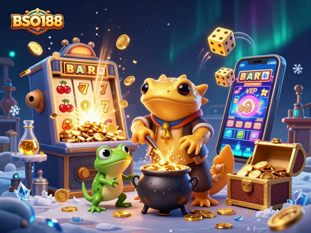 Spin the reels with BSO188 in a captivating gold-filled casino scene brimming with vibrant energy.