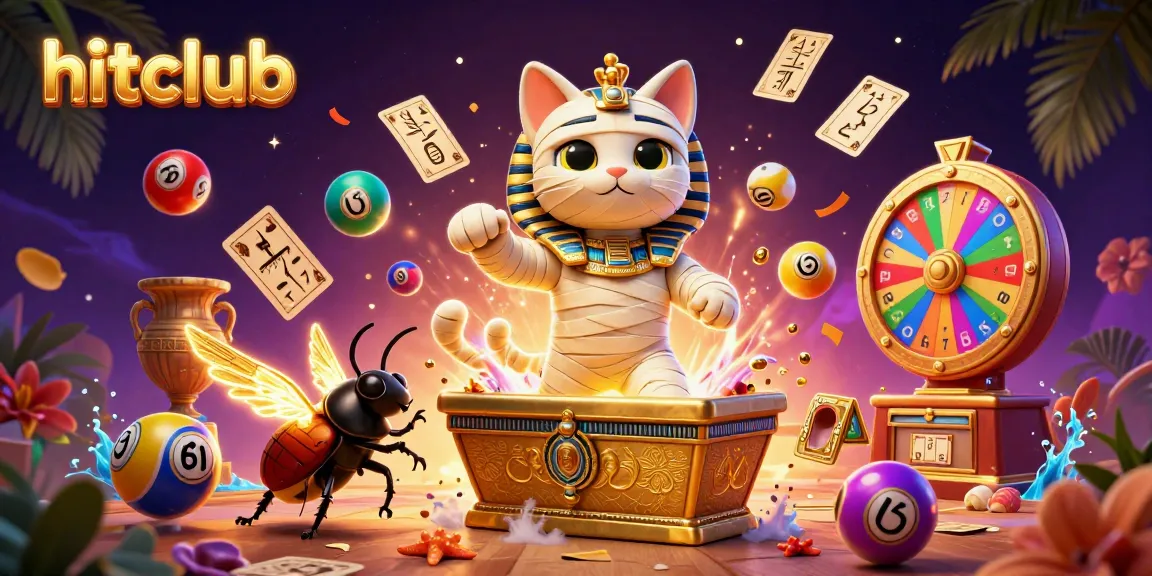 hitclub's luxurious gaming experience comes alive with a dynamic casino scene featuring vibrant golden decorations and animated lottery elements.