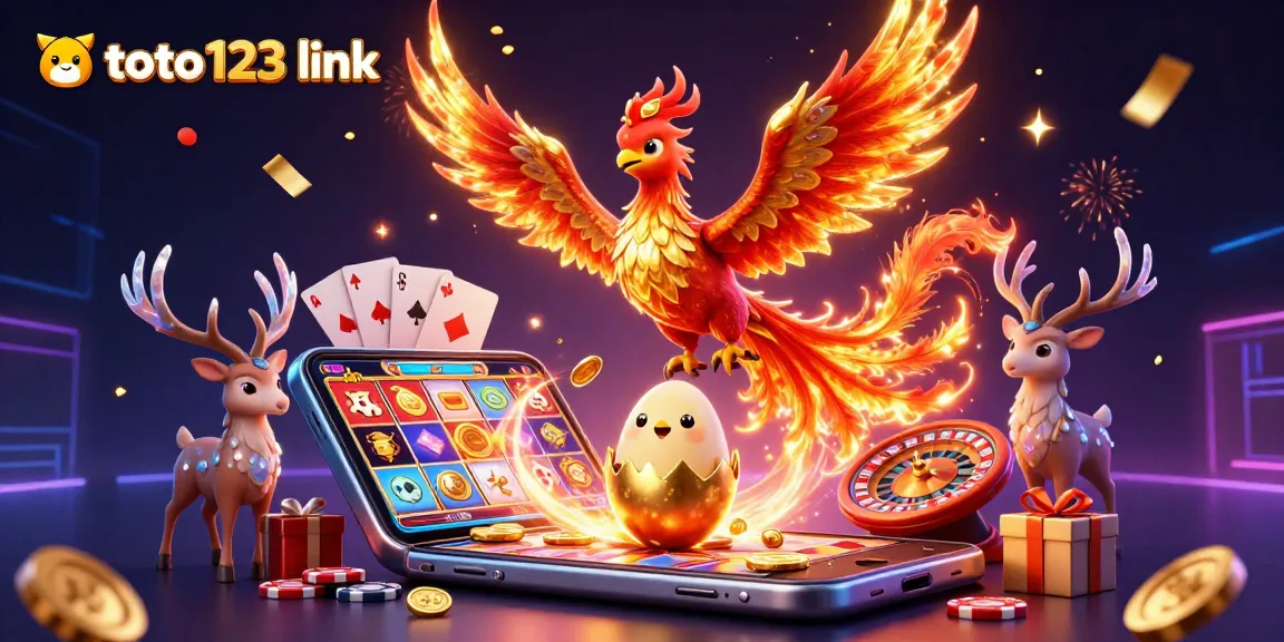 Experience thrilling wins with the toto123 link in this vibrant casino illustration featuring a phoenix.