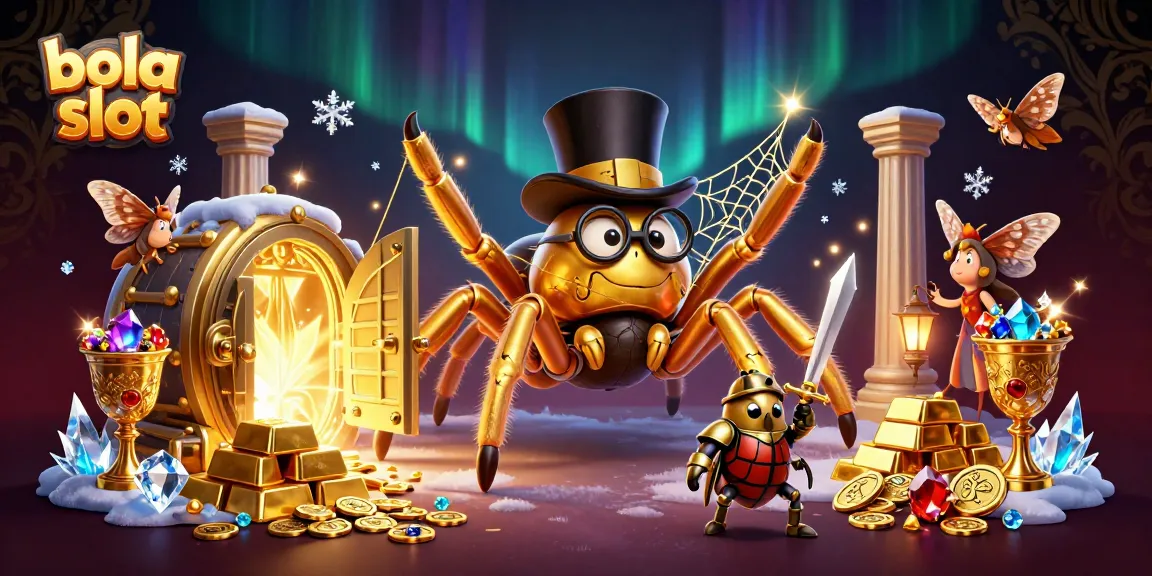 Experience the thrilling action of bola slot with a vibrant 3D casino scene filled with characters and treasures.