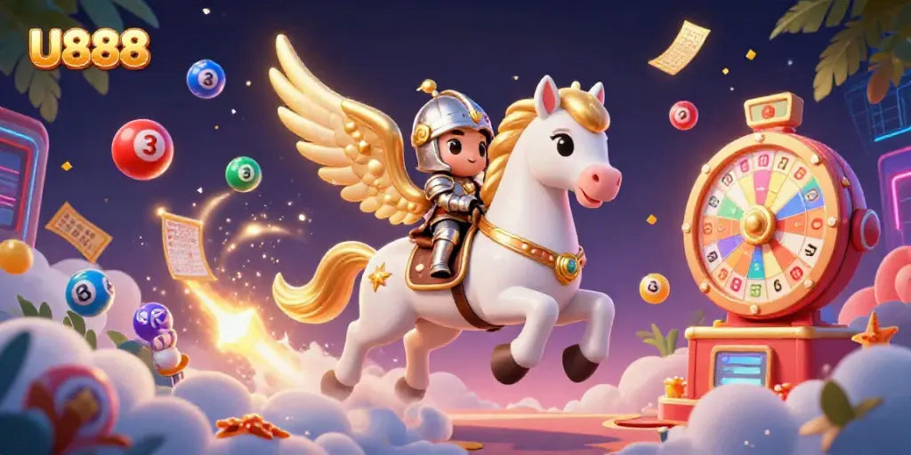 Experience thrilling U888 gaming adventures with vibrant elements in this colorful 3D casino scene.