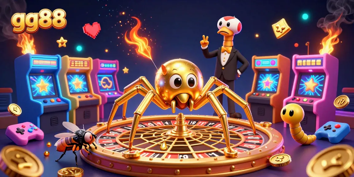 Experience the thrill of betting at gg88 with a vibrant scene of a golden spider and dynamic game elements.