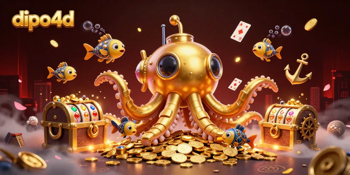 Engage with dipo4d's thrilling slot world as the kraken submarine unveils treasures of golden coins and jackpot reels.