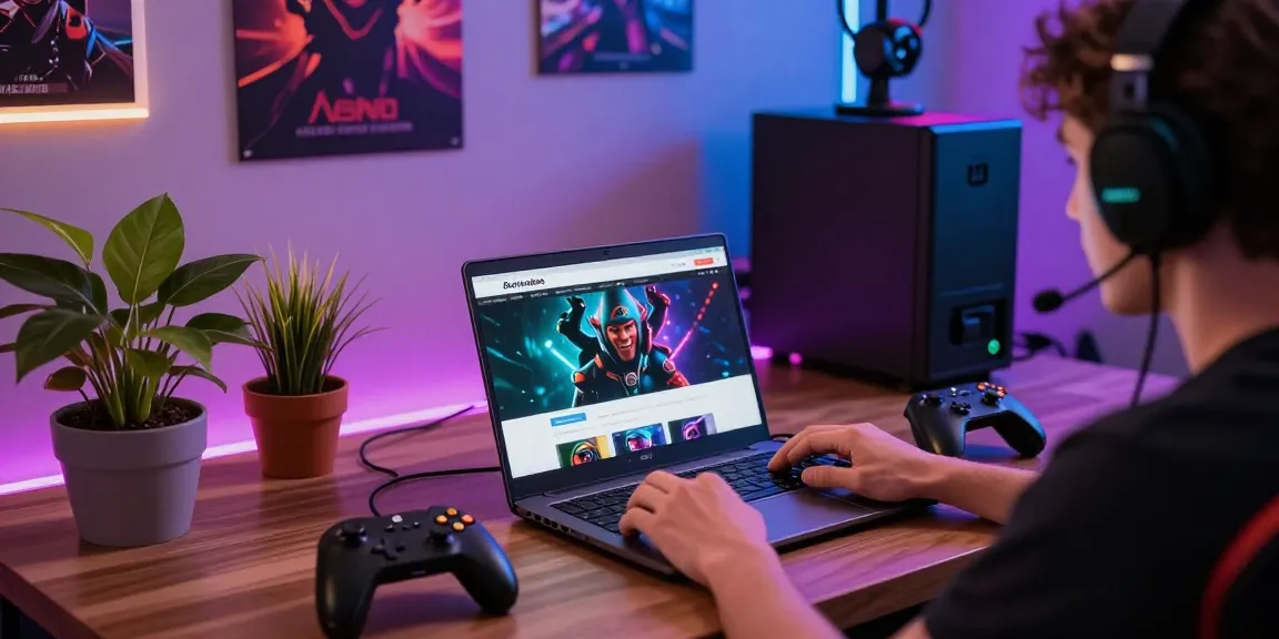 Situs Resmi Dominobet offers engaging online gaming experiences in a vibrant setting, featuring a gamer enjoying the platform.