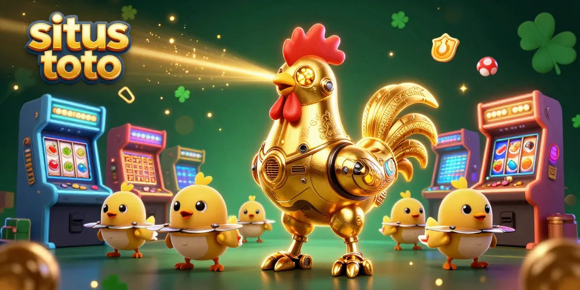 Engage in situs toto with colorful arcade elements and a futuristic rooster-themed robot!