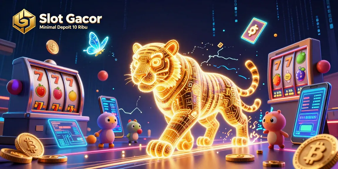Play thrilling slots with Slot Gacor Minimal Deposit 10 Ribu, featuring a golden tiger and vibrant casino elements.