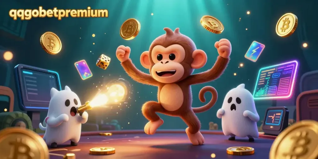 Engage in exciting play at qqgobetpremium as mischievous characters navigate a vibrant casino.