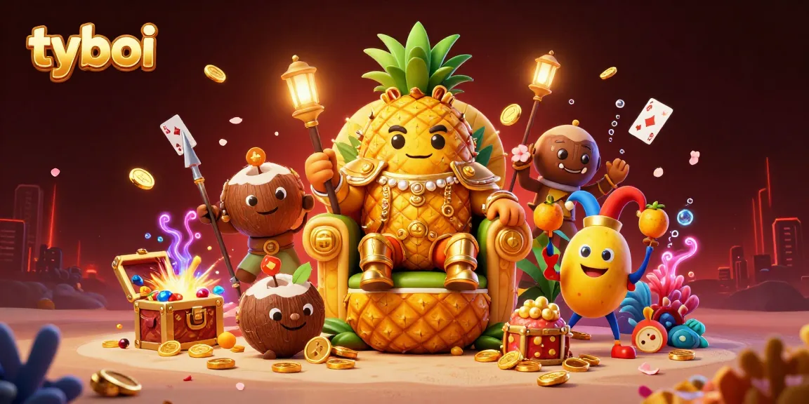 Engage with the vibrant tyboi casino scene featuring a golden pineapple king and dynamic game elements.