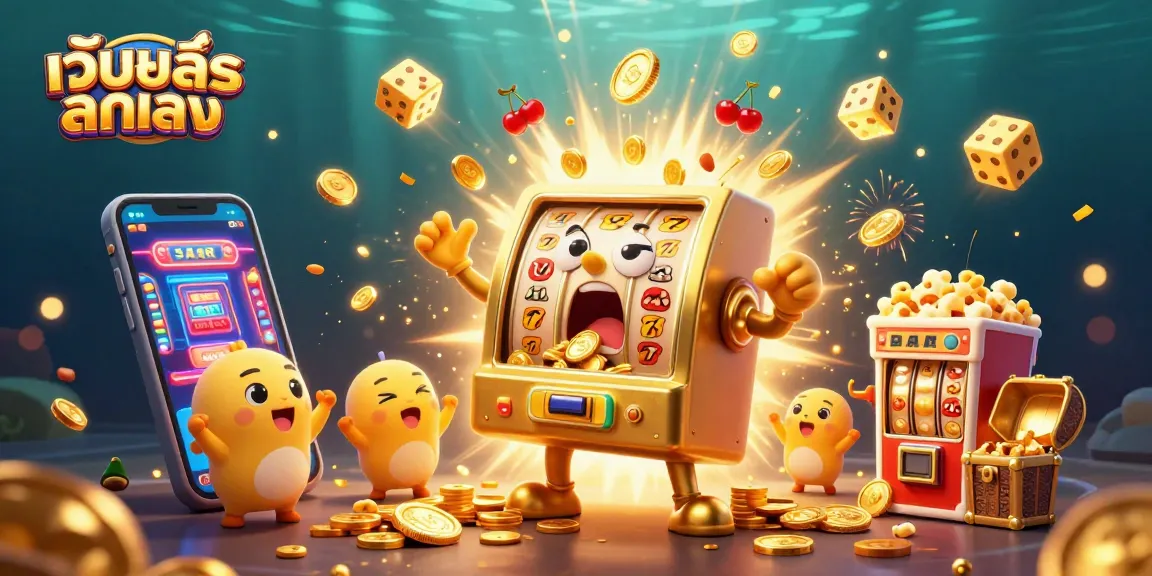 Experience thrilling wins at เว็บสล็อตตรง with a golden slot machine overflowing coins and vibrant casino elements.