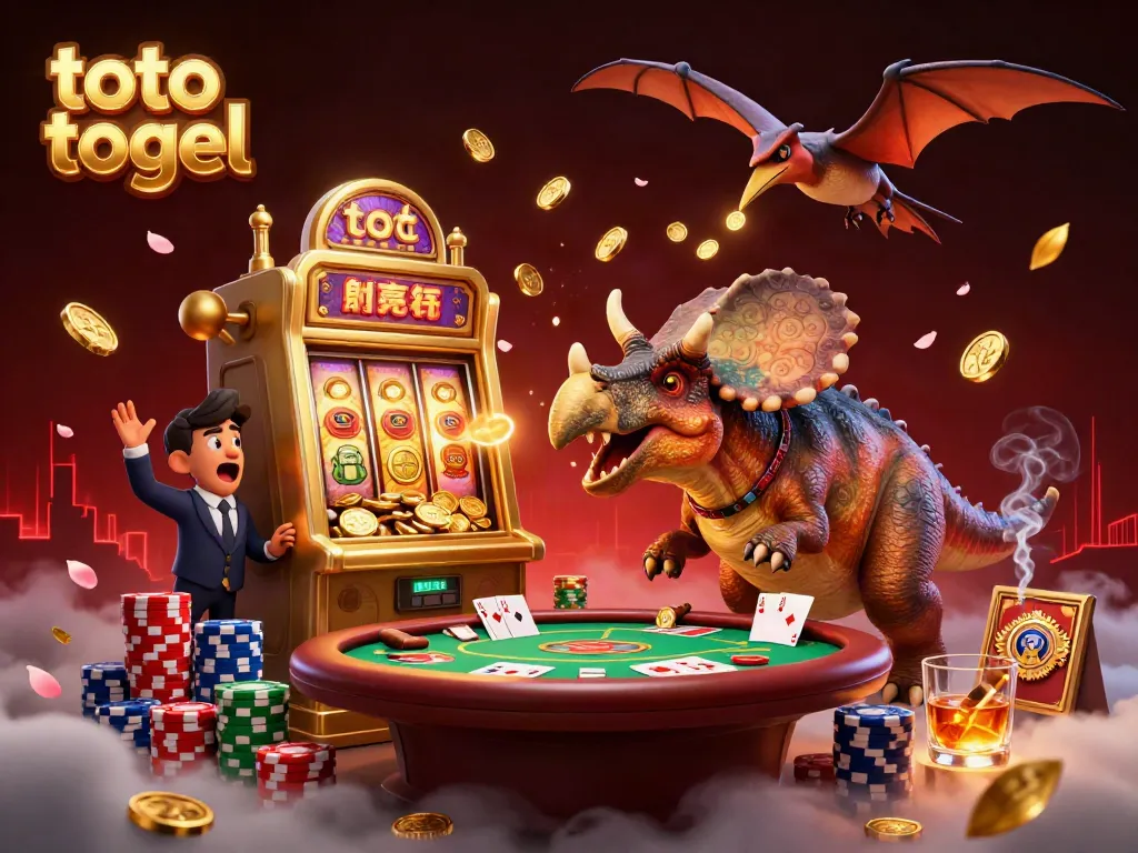 Experience excitement as a pachycephalosaurus activates a jackpot at a casino, representing toto togel.