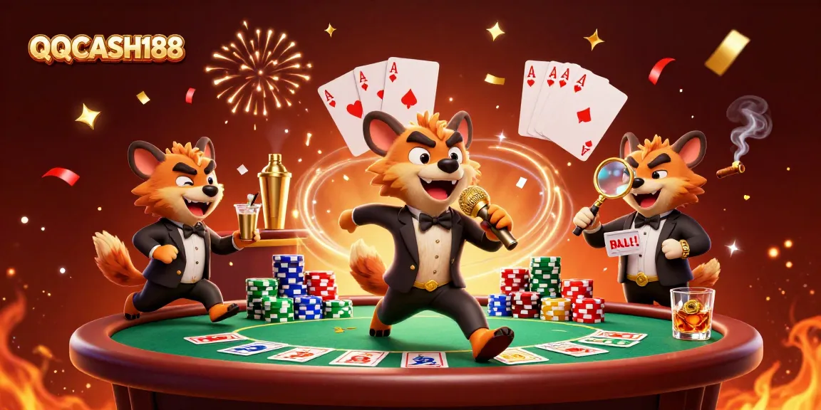 Engage with the lively QQCASH188 casino scene featuring hyenas in a comedy club.