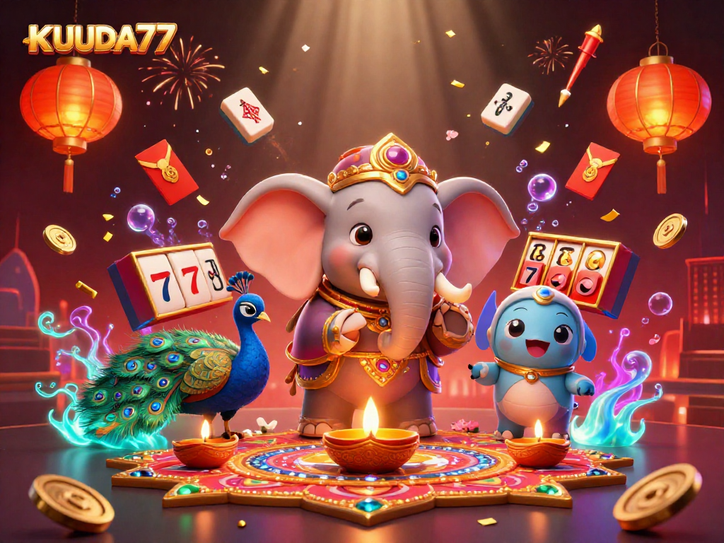 KUDA77 membawa pengalaman permainan kasino yang menggembirakan dengan gambar karakter karnaval dan elemen slot yang menawan.
