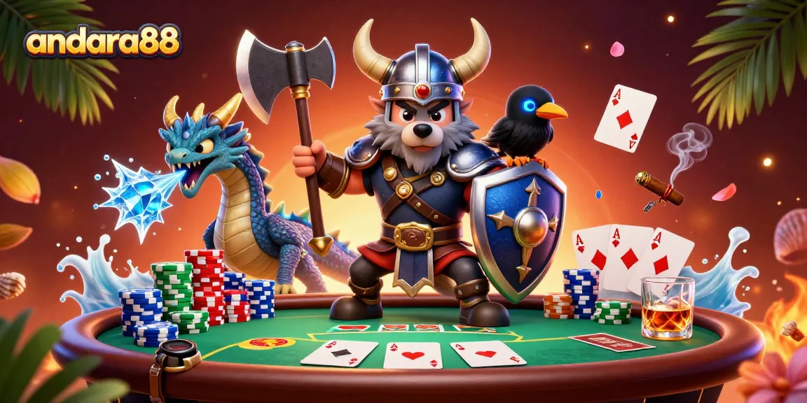 Engage with andara88’s thrilling poker experience featuring Viking warriors and dragons.
