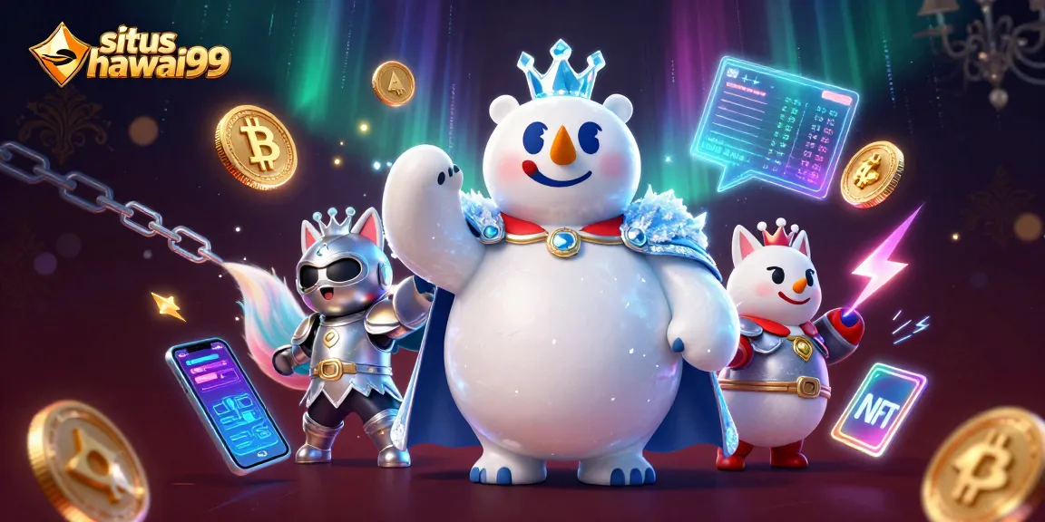 Engage with situs hawai99's immersive gaming experience as the ice king polar bear and fox explore a vibrant casino world.