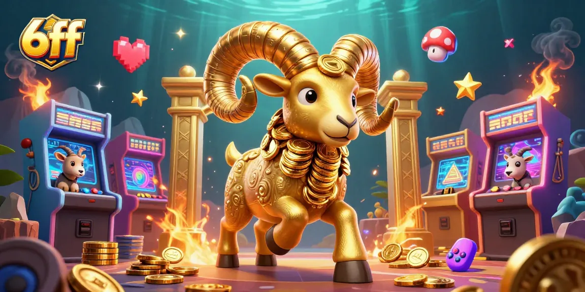 Engage with 6ff's vibrant casino adventures featuring a golden ram and arcade games.
