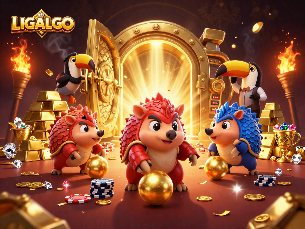 LIGALGO features rival pangolins in an exciting gambling showdown among dazzling casino elements.