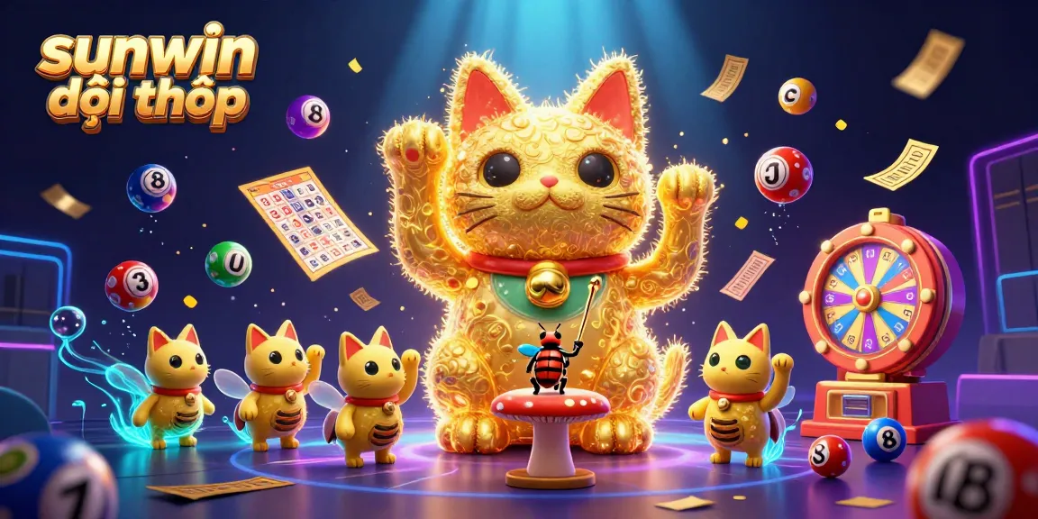 sunwin đổi thưởng showcases a vibrant scene with a lucky cat and dynamic casino elements, emphasizing exciting gameplay.