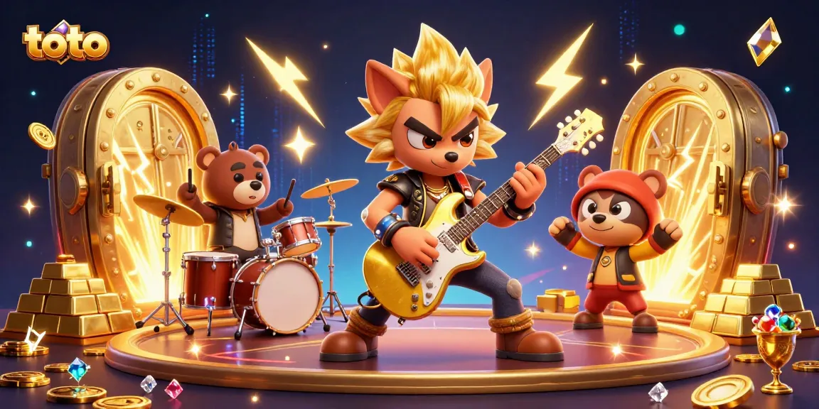 Experience dynamic gambling action with toto in this vibrant casino scene featuring characters and treasures.