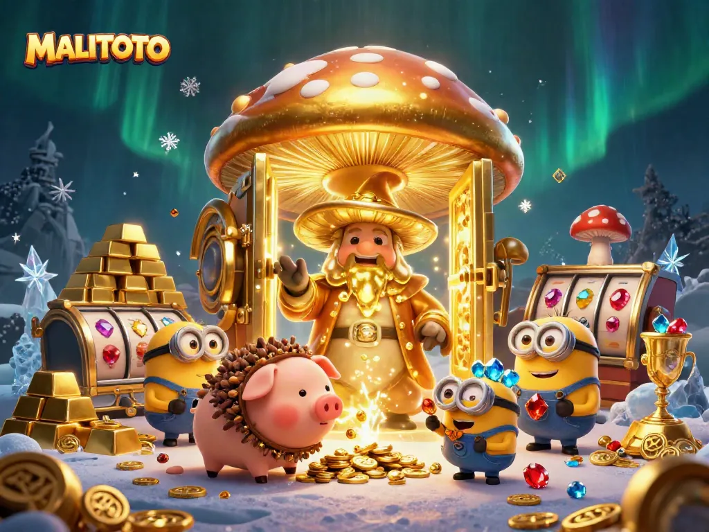 Experience thrilling gameplay at MALITOTO with magical characters and treasures in this vibrant casino illustration.