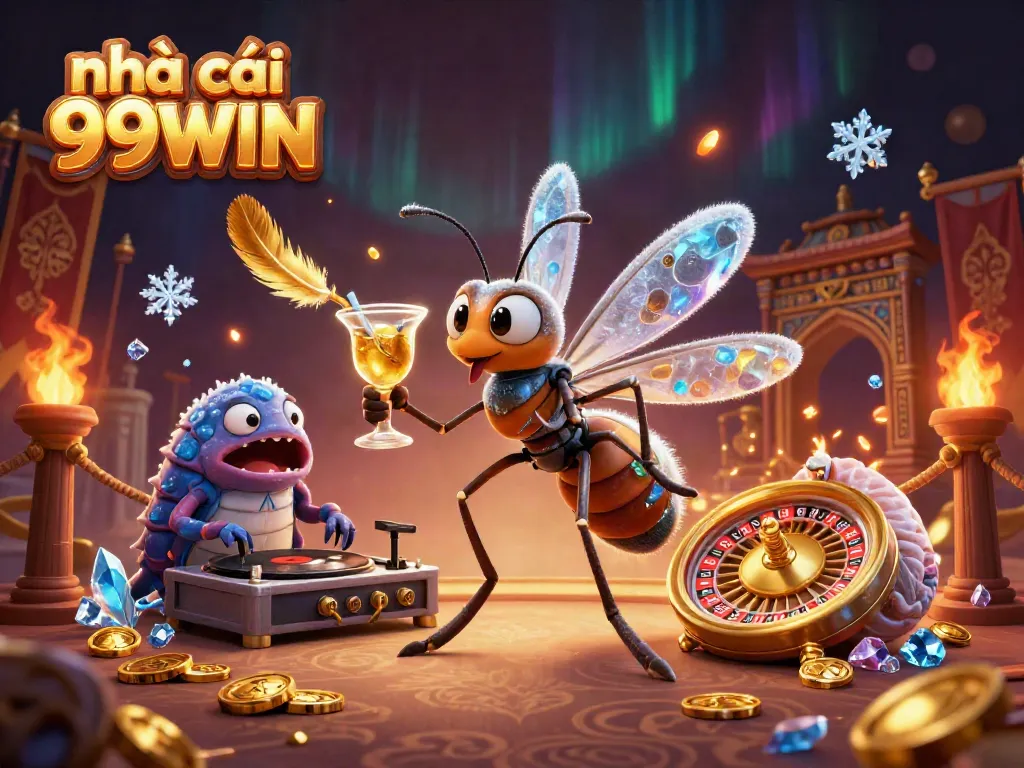 Engage with thrilling games at nhà cái 99WIN, featuring vibrant casino characters in a lively scene.